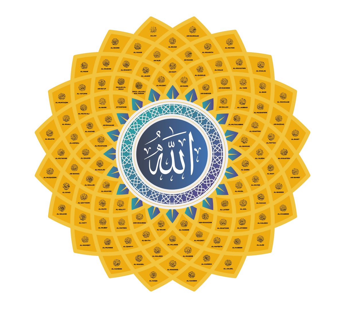 99 Names of Allah – Flower Metal Wall Art