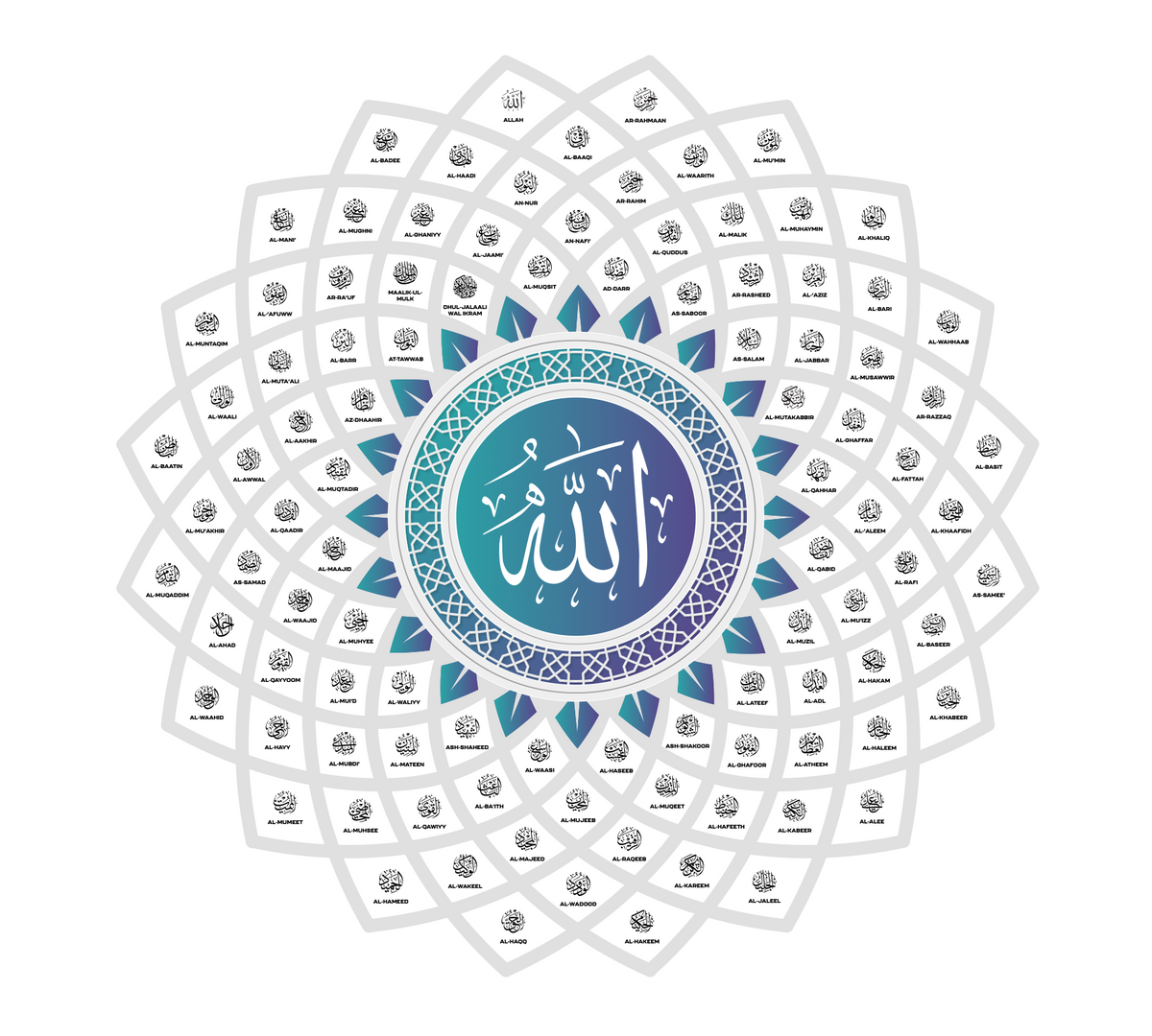 99 Names of Allah – Flower Metal Wall Art
